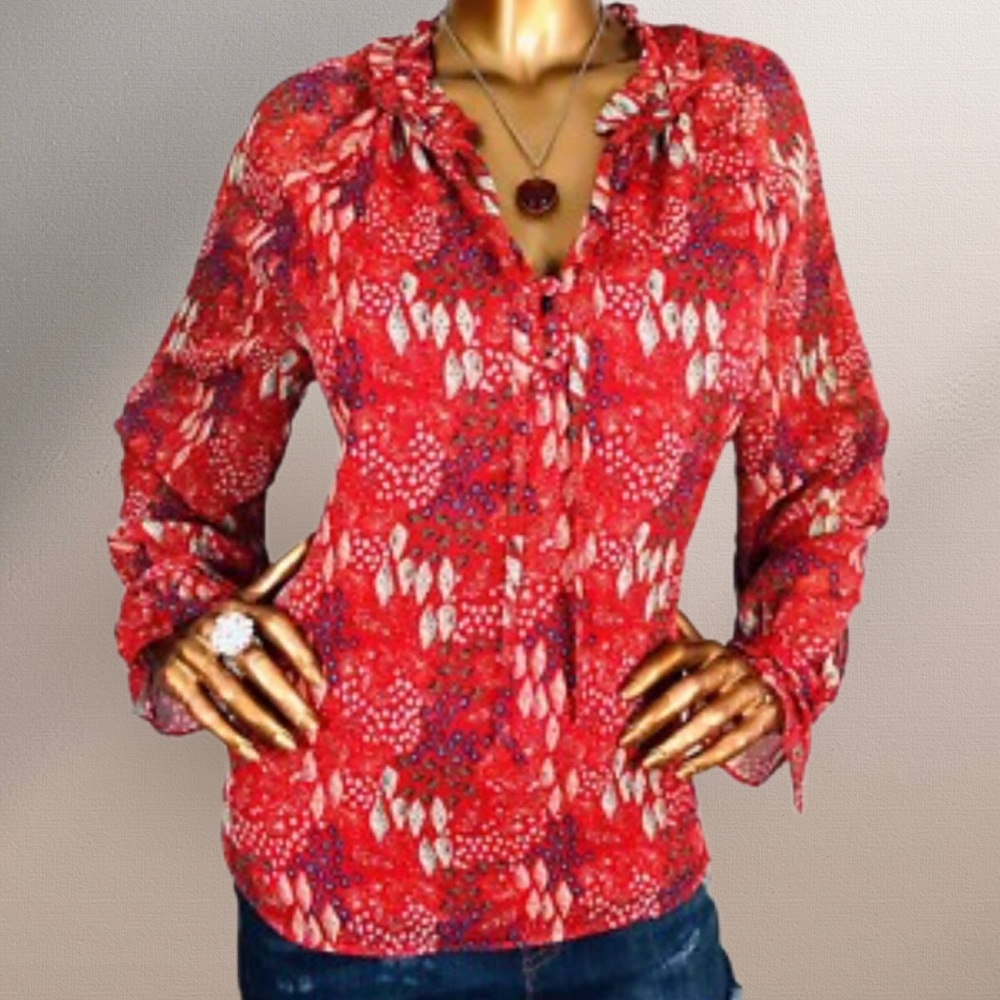 LOFT Bohemian Peasant Floral Long Sleeve Blouse Size Small